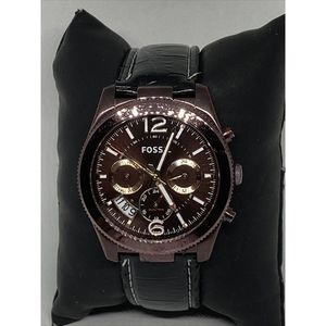 Fossil BQ1108 Men's Black Leather Analog Brown Dial Quartz Genuine Watch XR833